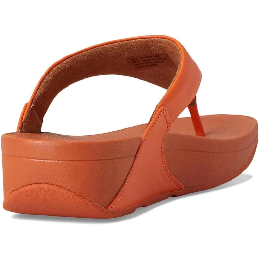 Women's Flip-Flop Thong Sandals Orange Leather Classic Comfort Slip On Shoes - Picture 5 of 9